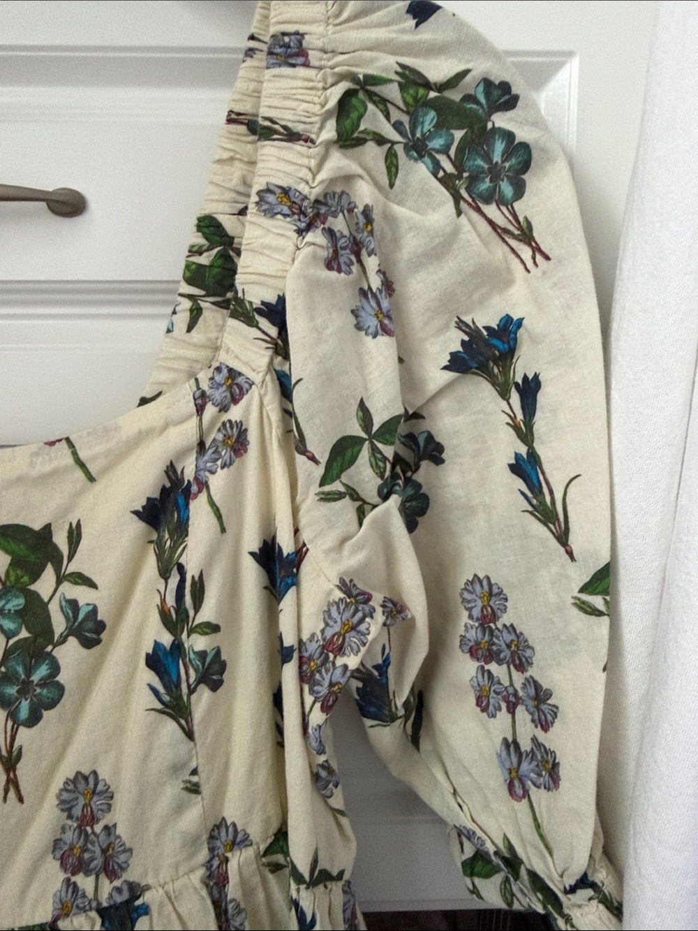 Pink Chicken Cream Floral Midi Dress with Green & Blue Print - Picture 3 of 5